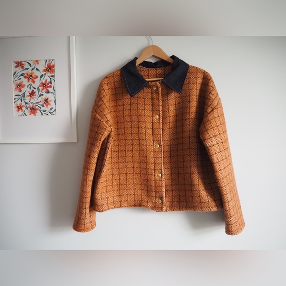 Upcycled Vintage Wool Blanket Coat Sustainable Deadstock Denim Jacket Hand Made - Picture 2 of 10